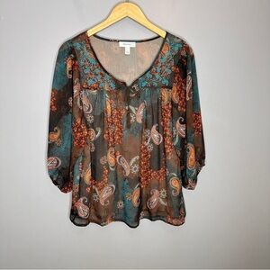Dress Barn Paisley print boho sheer blouse